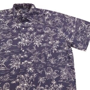 ROPER Hawaiian Shirt Horse Palm Tree Print Short Sleeve Button Up Blue Mens XL
